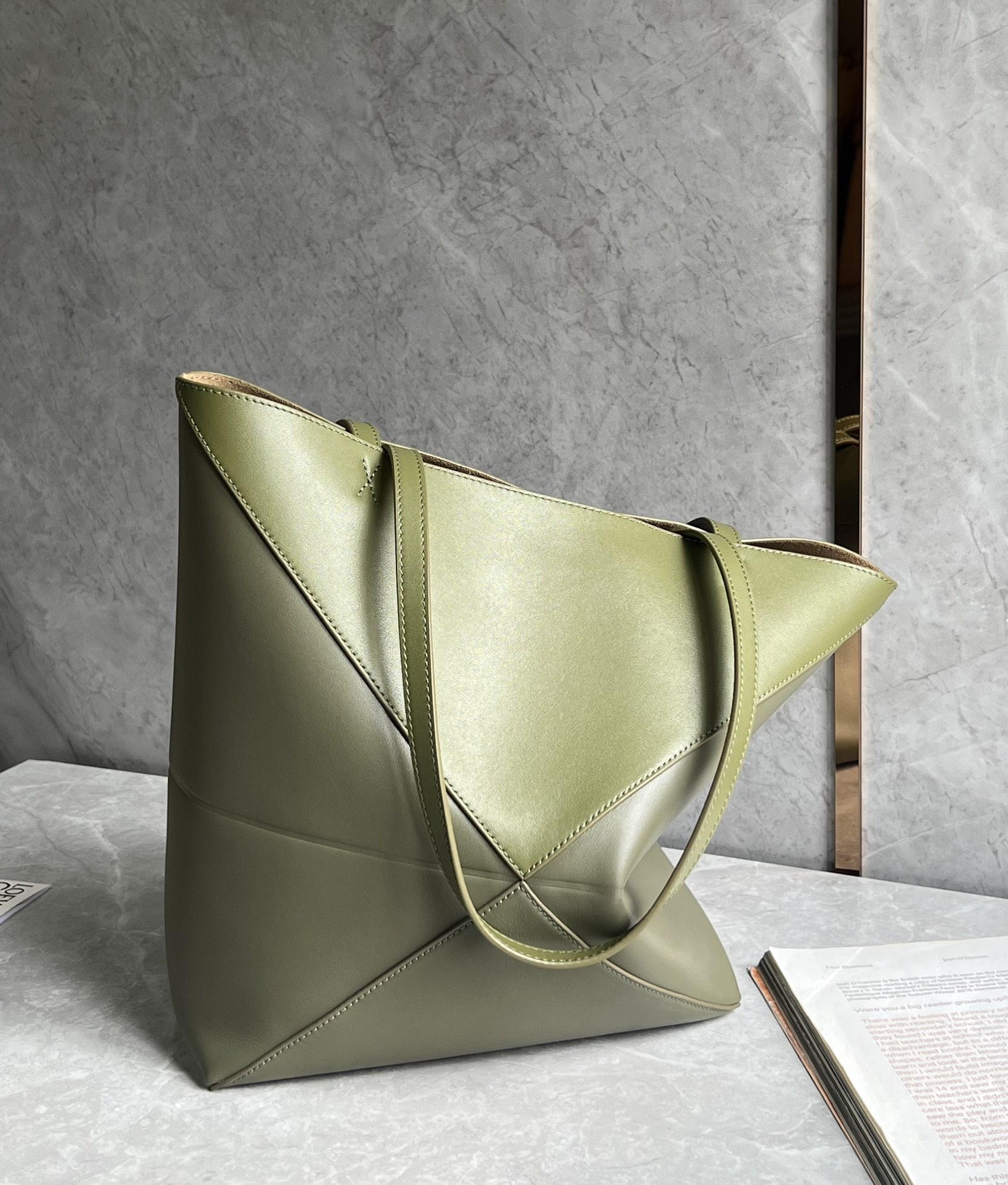 Loewe Medium Puzzle Fold Tote in Shiny Calfskin Light Green